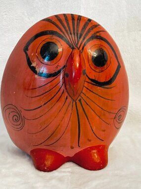 Tonala Pottery 5.5" Owl Figurine Hand Painted Floral Painting Boho Primitiv READ